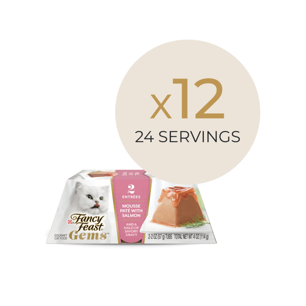 Dual pack of Fancy Feast Gems Mousse Pate cat food with salmon, 24 entrees