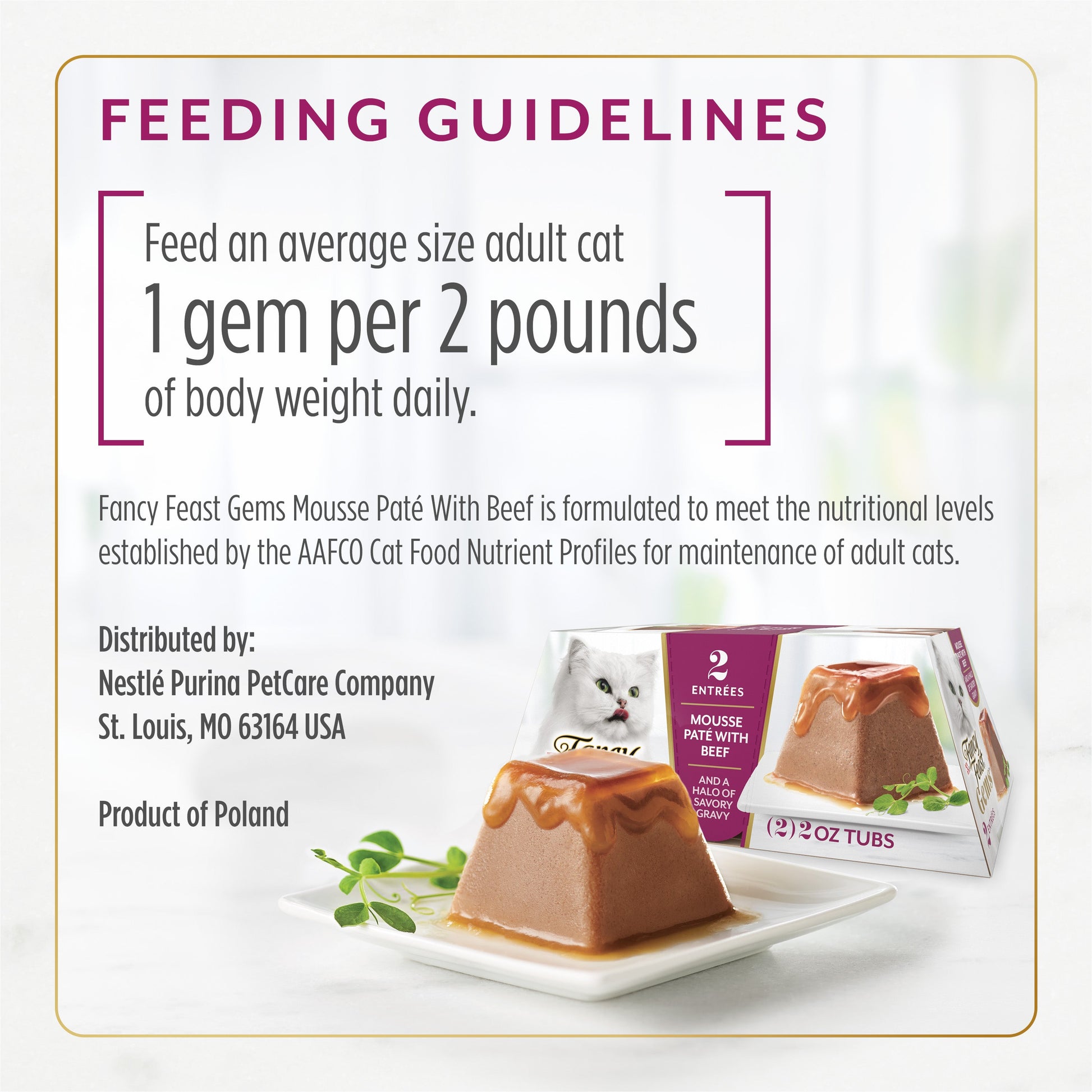 Fancy Feast Gems Mousse Pate with Beef feeding guidelines