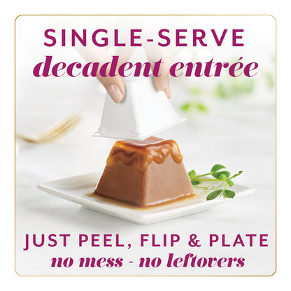single-serve decadent entree. Just peel, flip and plate. No mess, no leftovers.