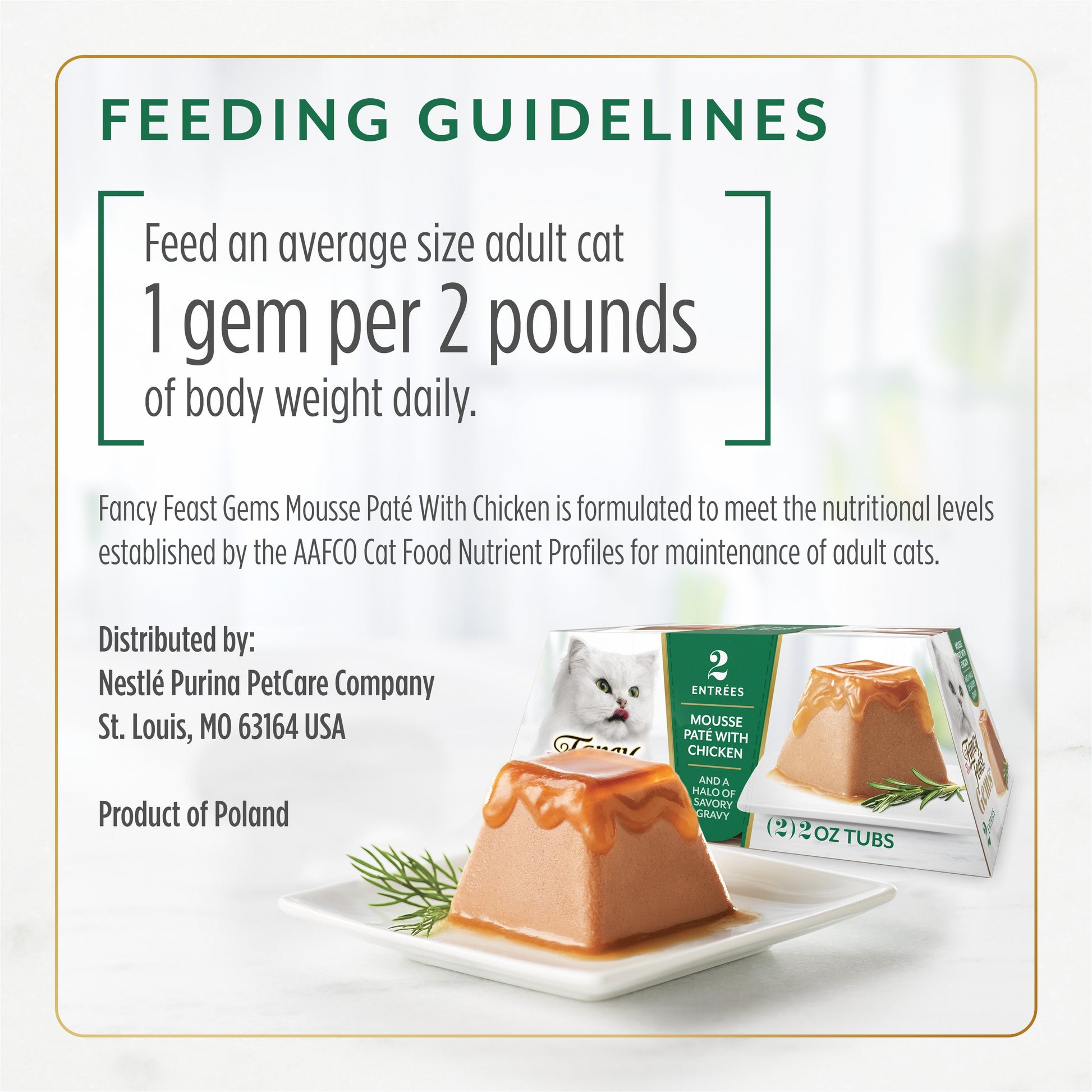 Fancy Feast Gems Mousse Pate with Chicken feeding guidelines