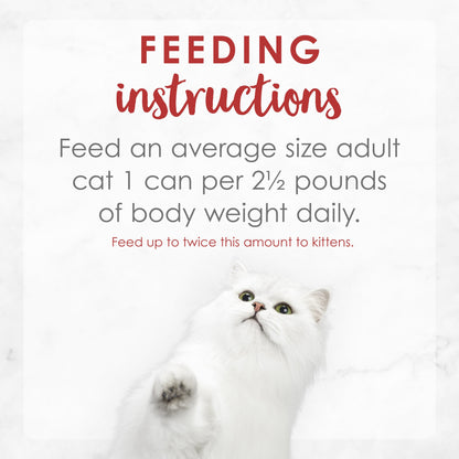 Feeding Instructions. Feed an average size adult cat 1 can per 2.5 pounds of body weight daily. Feed twice this amount to kittens.