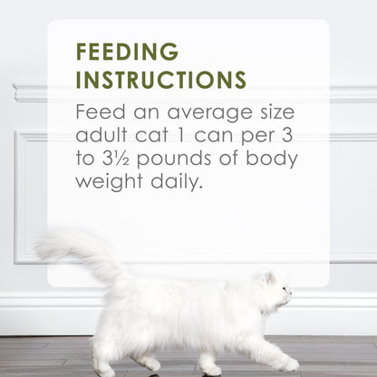 Feeding Instructions. Feed an average size adult cat 1 can per 3 to 3.5 pounds of body weight daily.